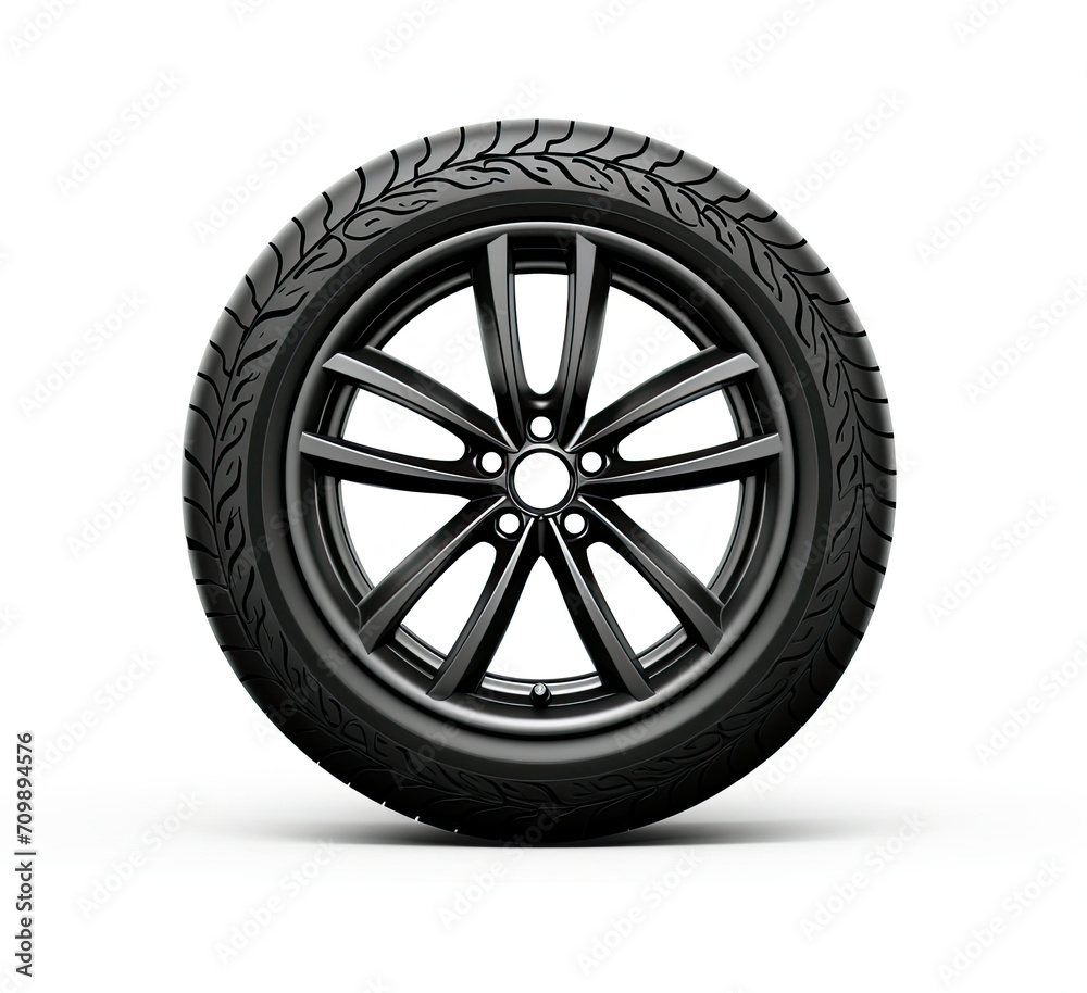 Black Tire on White Background, Wheel for Vehicles With Rubber Tread Pattern