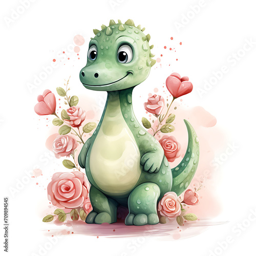 Watercolor brontosaurus illustration