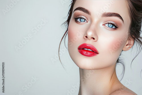 Portrait of a woman with red lips 