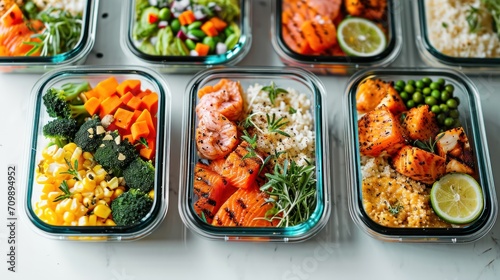 Meal prep containers filled with healthy lunches © Tisha