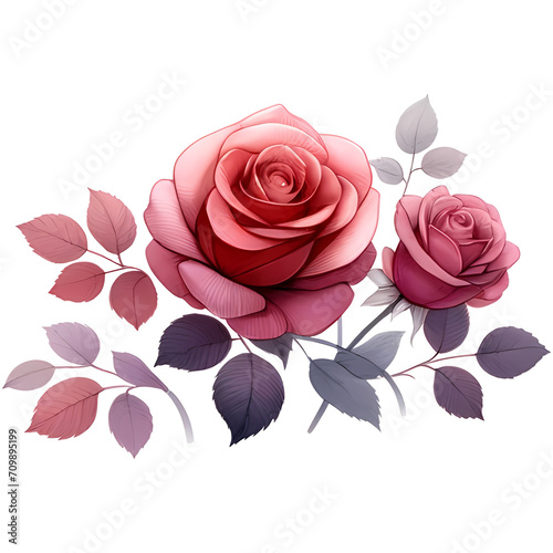 A beautiful pink rose with leaves a watercolor style Valentine