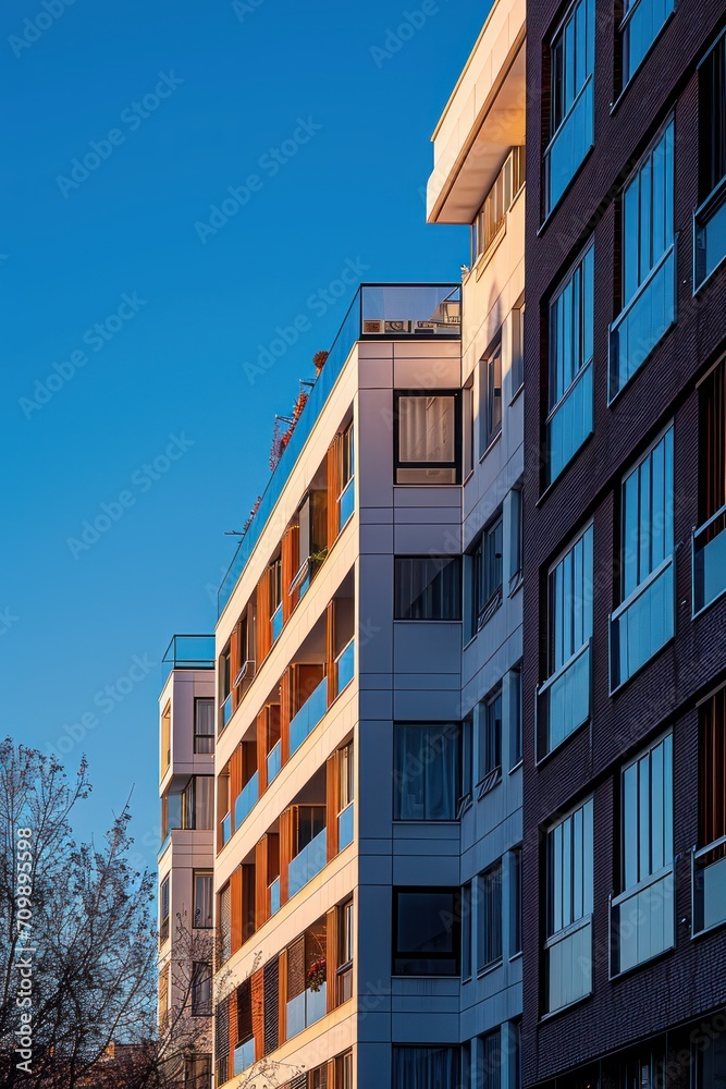 Facade of a modern apartment building in the Poblenou area known as 22@ in Barcelona in Catalonia
