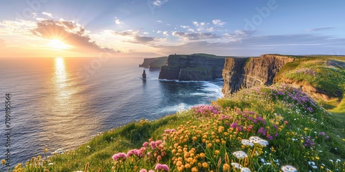 Sunset at Cliffs of Moher, County Clare, Munster province, Republic of , Europe.