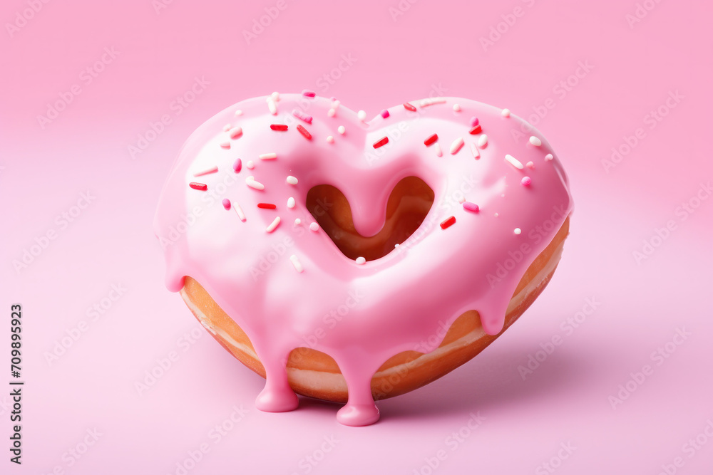 heart-shaped pink donut with sprinkles