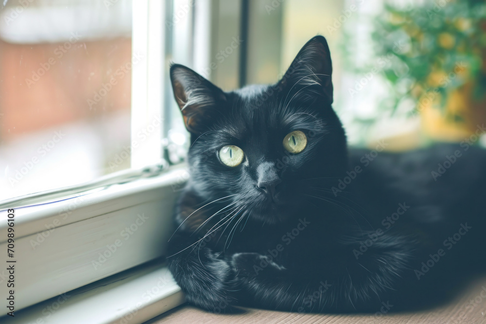 Black cat with beautiful big eyes 