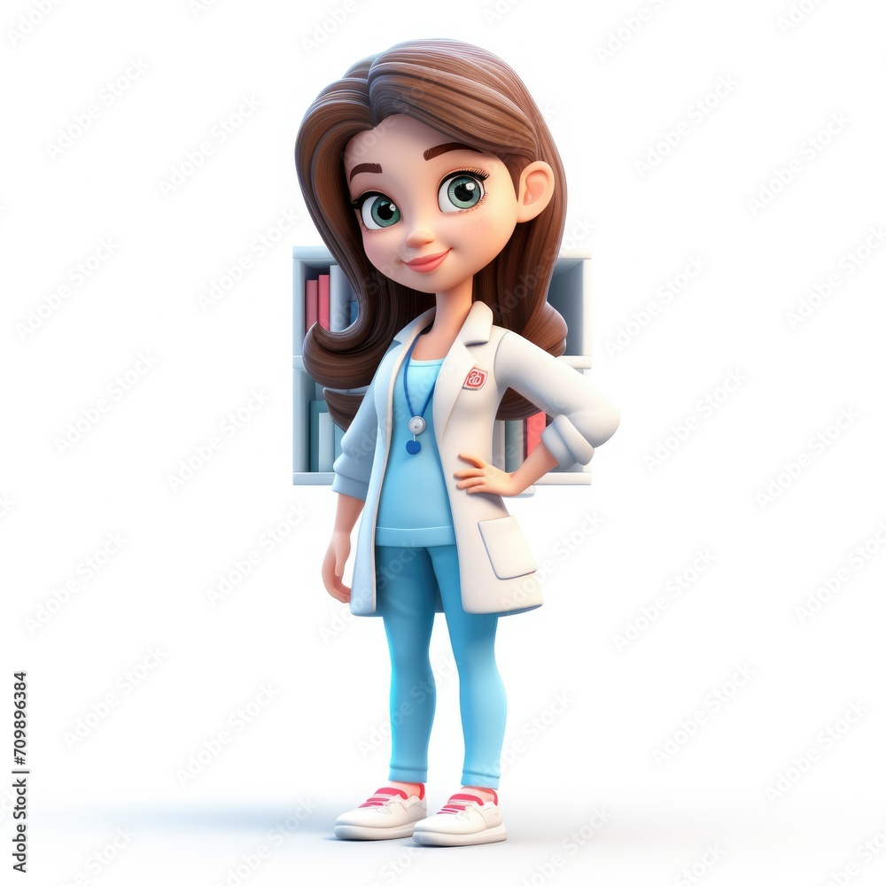 Doctor, formaceut, nurse. medical staff. person woman 3d cute character modern clothes pharmacist. illustration on white background Doctor, formaceut, nurse. medical staff. person woman 3d cute character modern clothes pharmacist. illustration on white background
