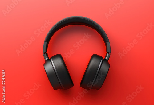 black headphones on a red background 