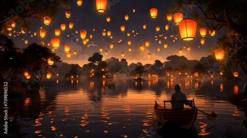 Sunset Serenity under Glowing Lanterns