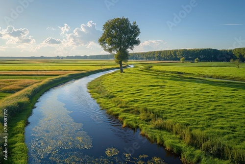 The typical dutch polder landscape at the end of summer, Langerak, Zuid-Holland,