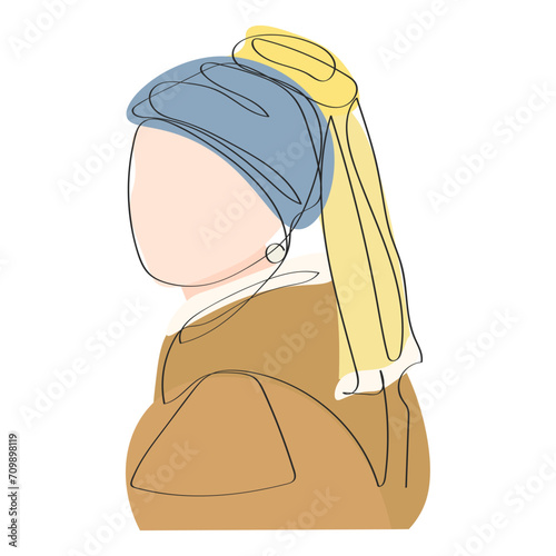 Girl with a pearl earring. Painting in the style of one-line minimalism