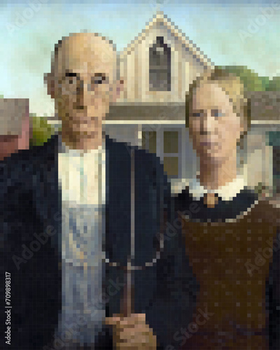 Pixel illustration of American Gothic