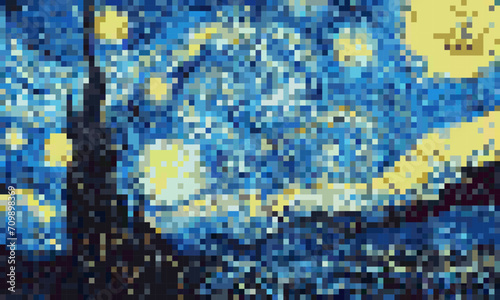 Pixel art. The Starry Night.