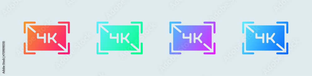 4k solid icon in gradient colors. Screen resolution signs vector illustration. 4k solid icon in gradient colors. Screen resolution signs vector illustration.