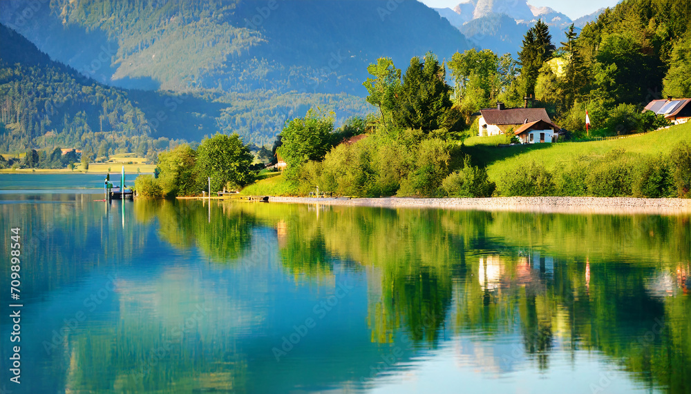 Obraz premium nature scene with reflection - lake wolfgangsee, the land fin