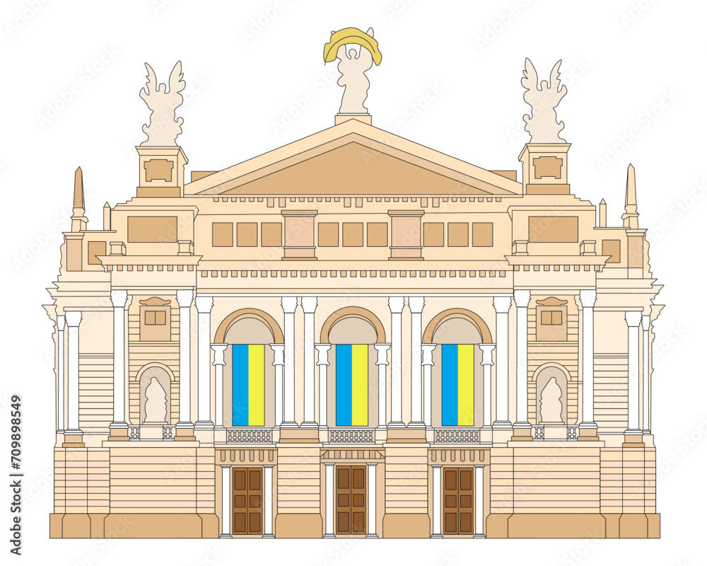 Ukraine. Vector illustration. Lviv Theatre of Opera and Ballet. 