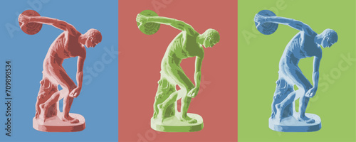 Vector illustration. Ancient Greek Sculpture in three colors 