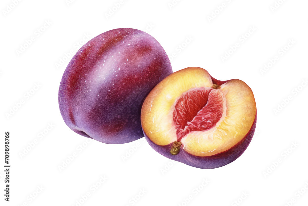 Fresh plum isolated on transparent background.	
