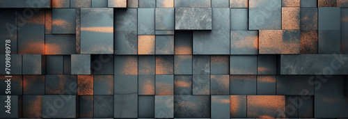 abstract dark brown background with black cubes and squares