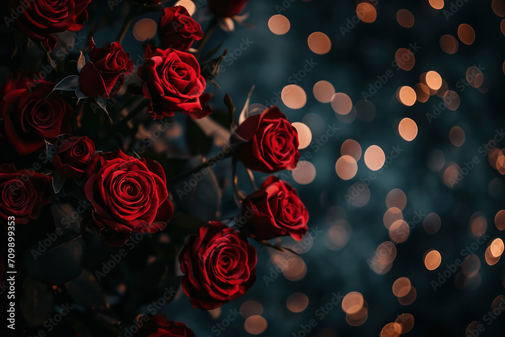 bouquet of red roses, blurred golden bokeh on the background, Valentine's Day banner bouquet of red roses, blurred golden bokeh on the background, Valentine's Day banner