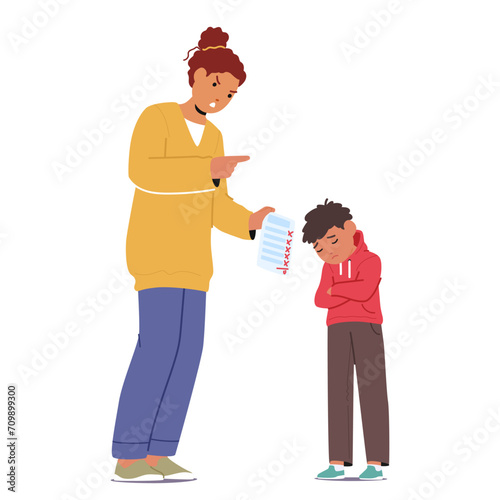 Mother Character Berates Son For Failing Test, Assigning Blame. Tension Rises As Academic Struggle Deepens