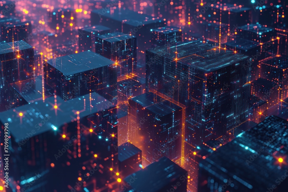 Obraz premium Isometric view of high tech data cubes