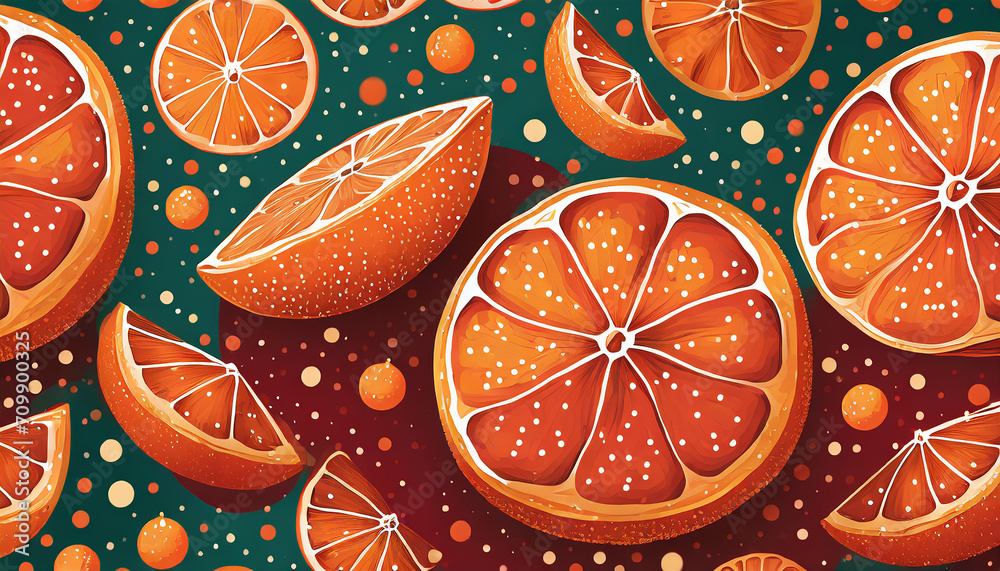 Orange fruit and dots seamless pattern. Christmas season simple vector background in red and orange colors. Dried orange slices repeat pattern. Orange fruit and dots seamless pattern. Christmas season simple vector background in red and orange colors. Dried orange slices repeat pattern.