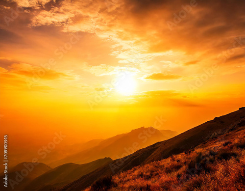 Orange sky with bright sun symbolizing climate change and global warming