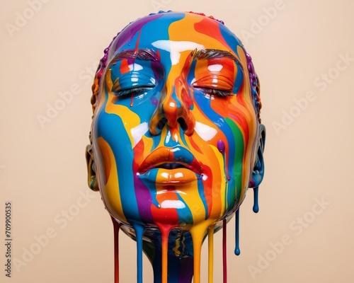 Melting Colorful Paint on Face Sculpture photo