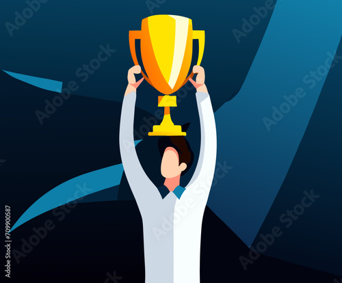 A person holding a trophy. vektor icon illustation