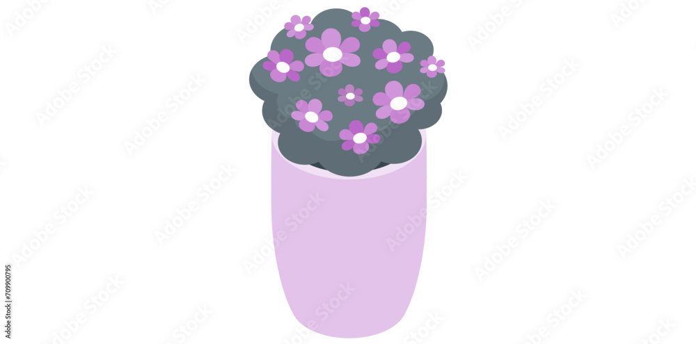 Plant Pot Flowers Isolated On White Background, Desktop Purple Flowers Vector Illustration. Plant Pot Flowers Isolated On White Background, Desktop Purple Flowers Vector Illustration.