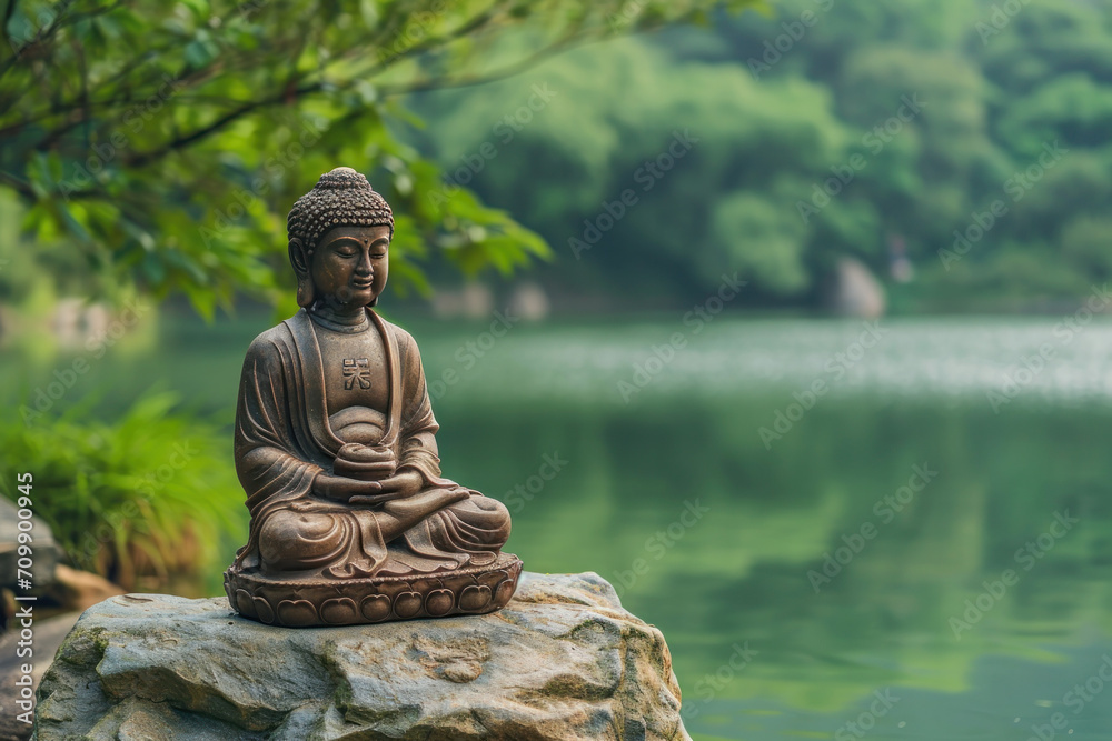 buddha statue in the garden with a lake buddha statue in the garden with a lake