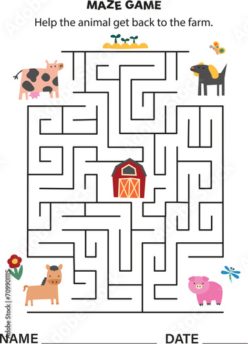 Maze game farm for children