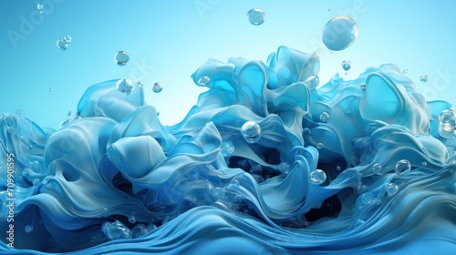 Multiple blue liquid blobs floating over UHD wallpaper