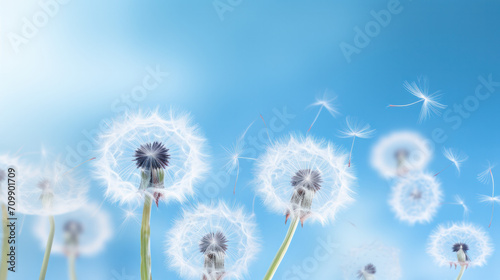 close up of a dandelion on blue sky
