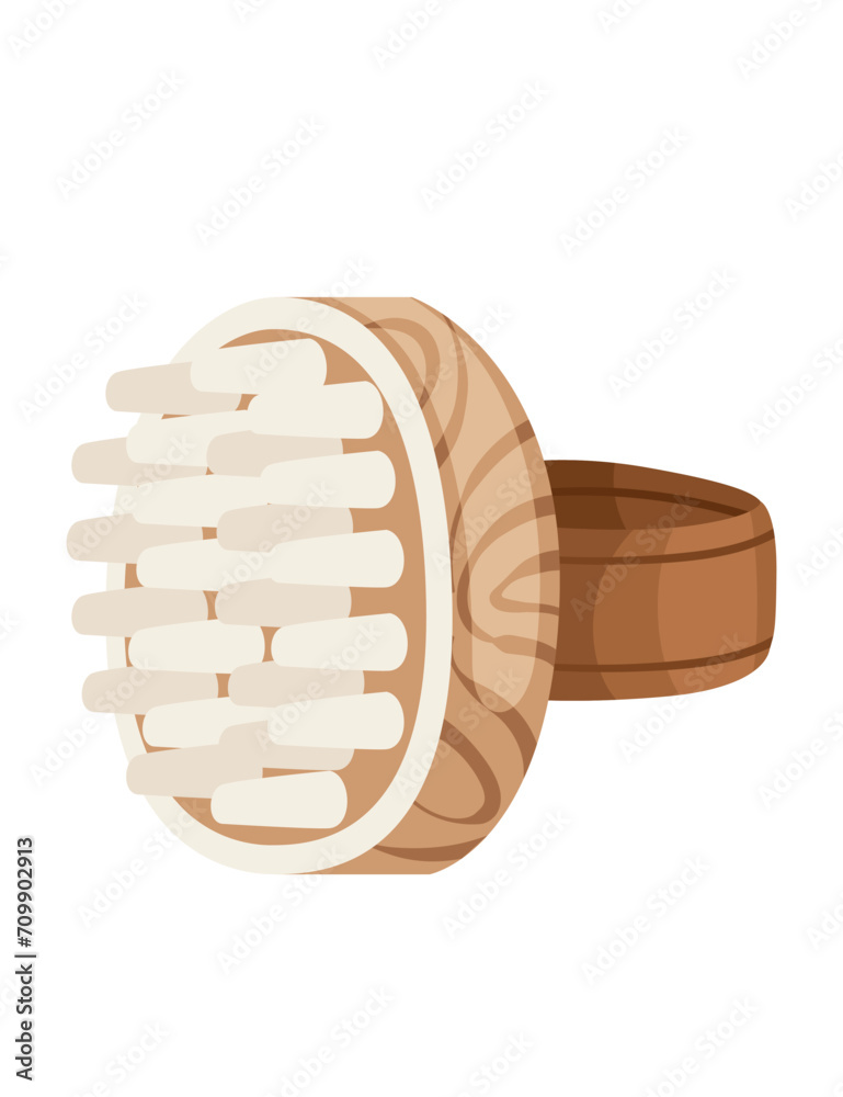 Body brush with wooden handle for bath or shower vector illustration isolated on white background Body brush with wooden handle for bath or shower vector illustration isolated on white background