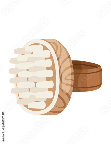 Body brush with wooden handle for bath or shower vector illustration isolated on white background