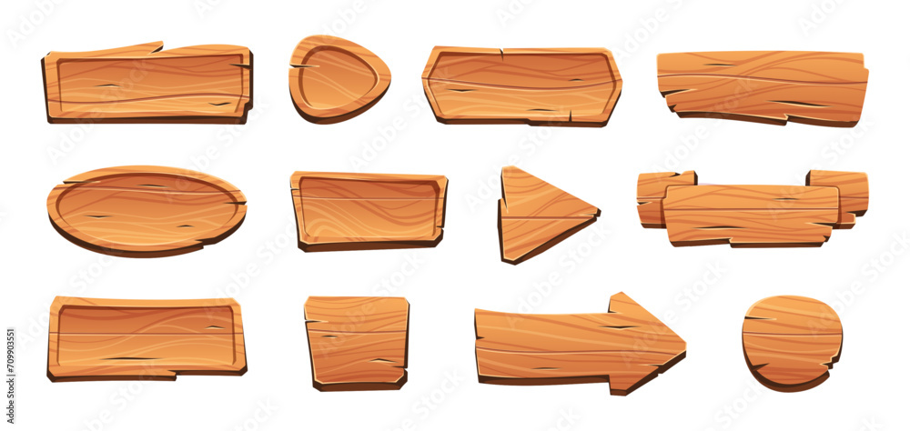 Cartoon game wooden ui elements. Horizontal banner and round panel with arrow and buttons, 2d sprite asset for mobile app UI. Vector isolated set of game cartoon wooden illustration Cartoon game wooden ui elements. Horizontal banner and round panel with arrow and buttons, 2d sprite asset for mobile app UI. Vector isolated set of game cartoon wooden illustration