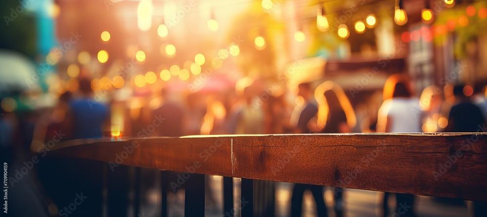 Blurred bokeh effect blending into mesmerizing festival ambiance with street food and drinks