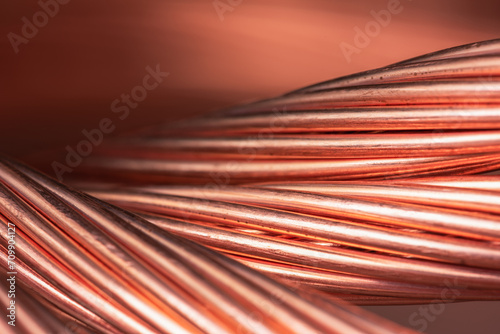 Copper wire cable close-up, raw material energy industry