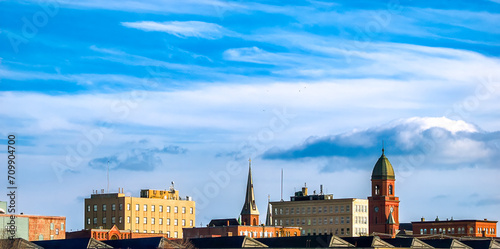 small city skyline, Lewiston, Maine