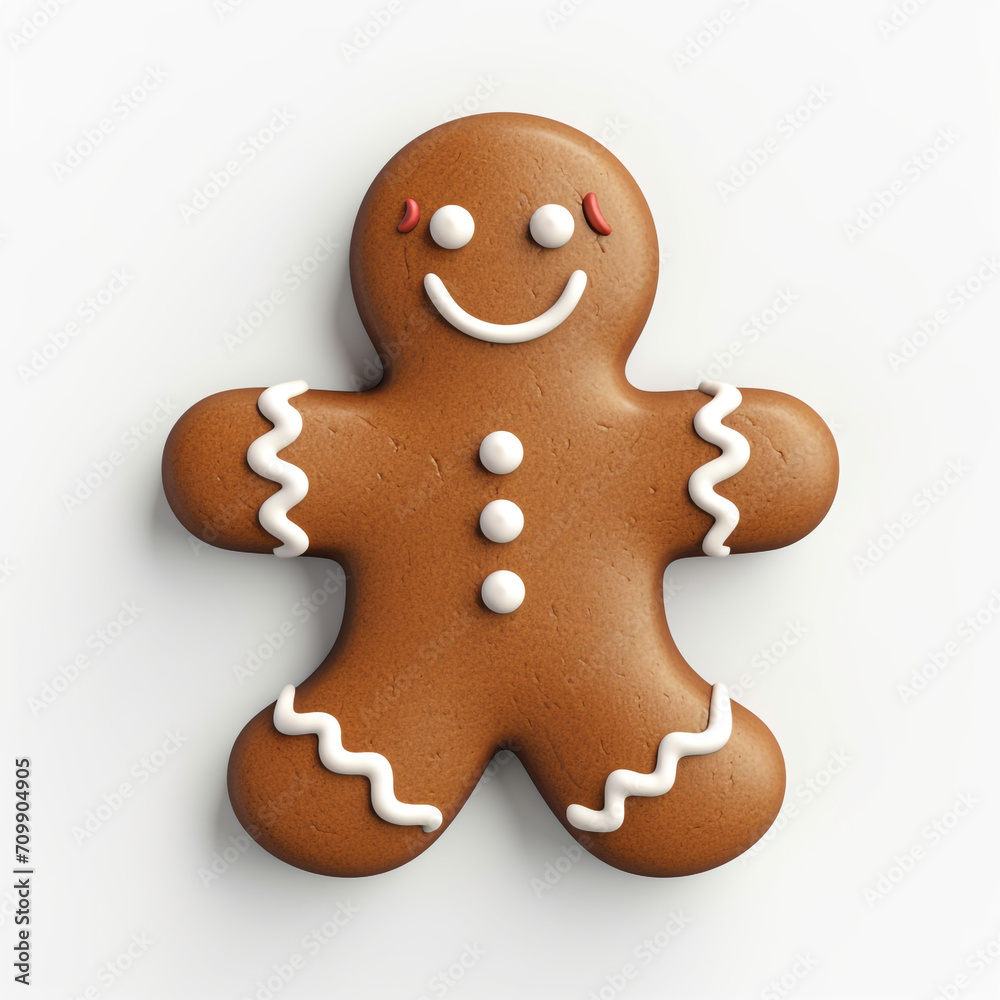 Gingerbread man simple 3D on white background created with Generative Ai Gingerbread man simple 3D on white background created with Generative Ai