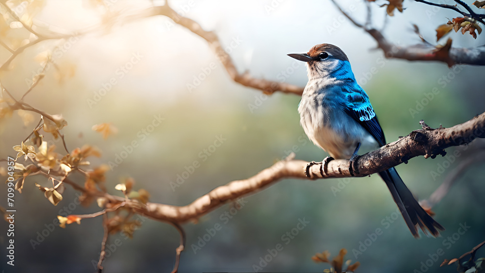 Obraz premium A bird sits on a branch with a blurred background