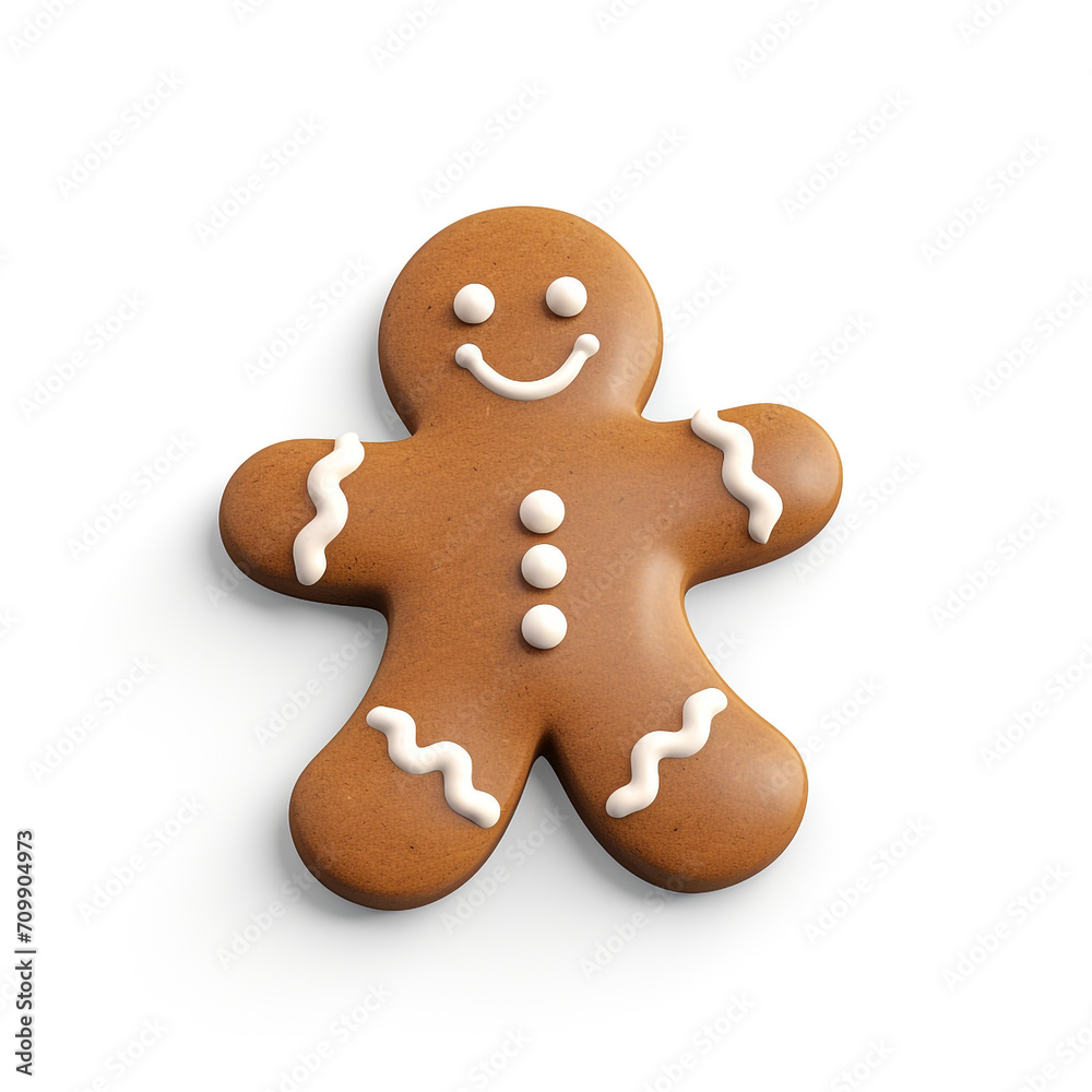 Gingerbread man simple 3D on white background created with Generative Ai Gingerbread man simple 3D on white background created with Generative Ai