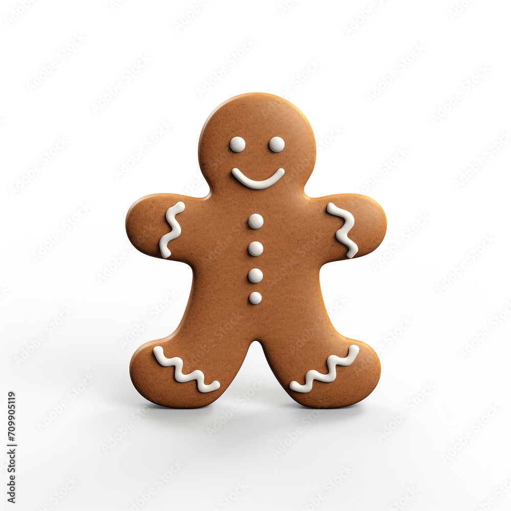 Gingerbread man simple 3D on white background created with Generative Ai Gingerbread man simple 3D on white background created with Generative Ai