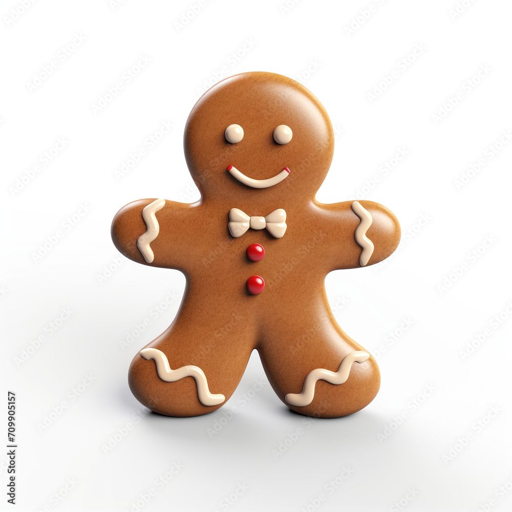 Gingerbread man simple 3D on white background created with Generative Ai Gingerbread man simple 3D on white background created with Generative Ai