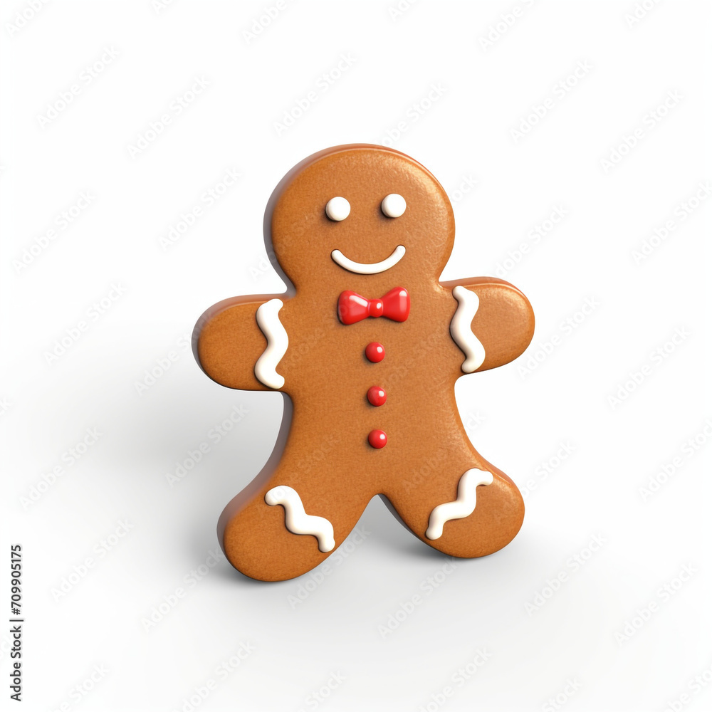 Gingerbread man simple 3D on white background created with Generative Ai