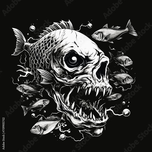  fish skull illustration design, ai generative