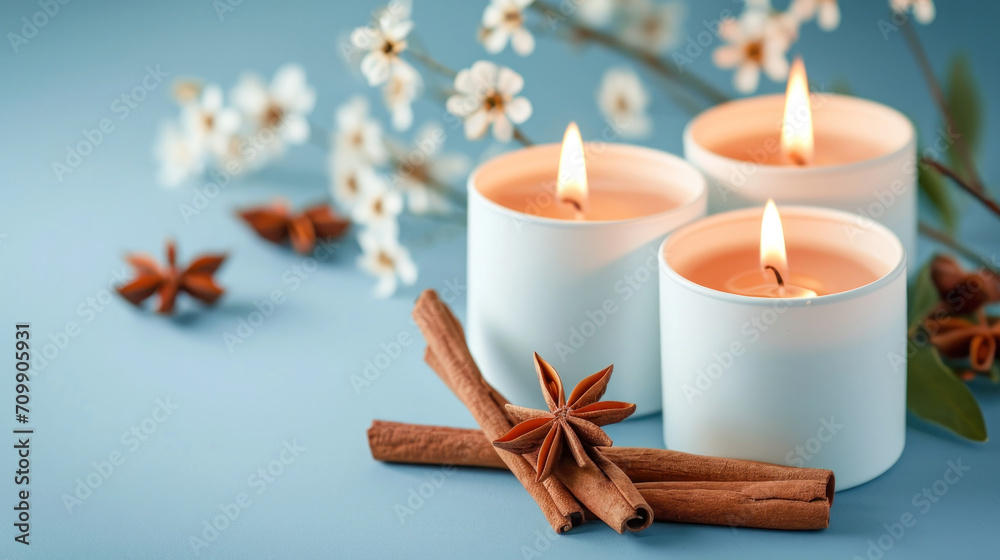 cinnamon scented candles on a mint background cinnamon scented candles on a mint background