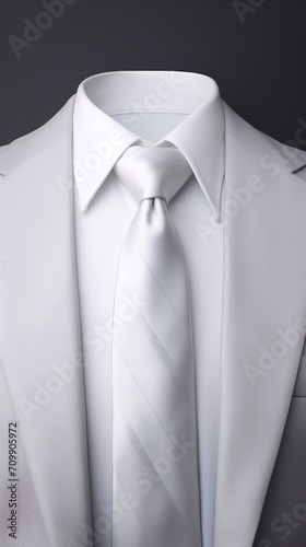 close-up of a white tie and a white business suit, on a light gray background created with Generative Ai