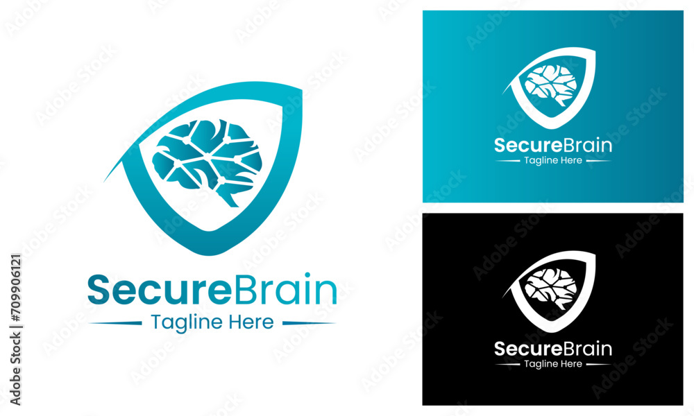 Fototapeta premium Secure Brain Logo Design Template. Brain Protect Logo Design.